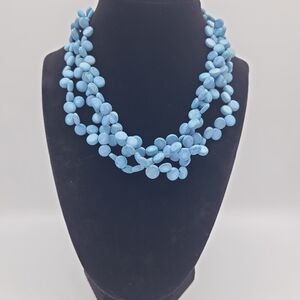 Blue Beaded Layered Necklace Multi Strand Beachy Boho